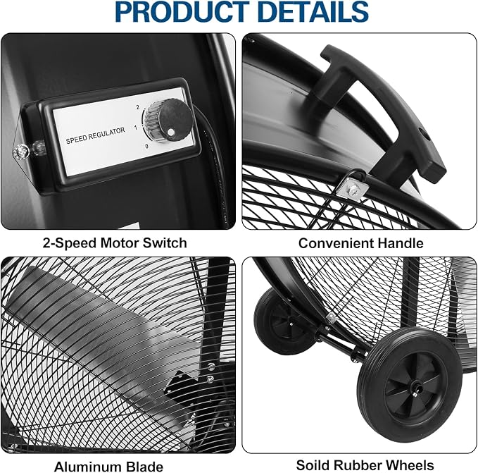 BILT HARD 26800 CFM 42 inch Industrial Drum Fan, 2 Speed Heavy Duty Shop Fan with 4/5HP Powerful Motor for Warehouse, Garage, Industrial and Commercial Use