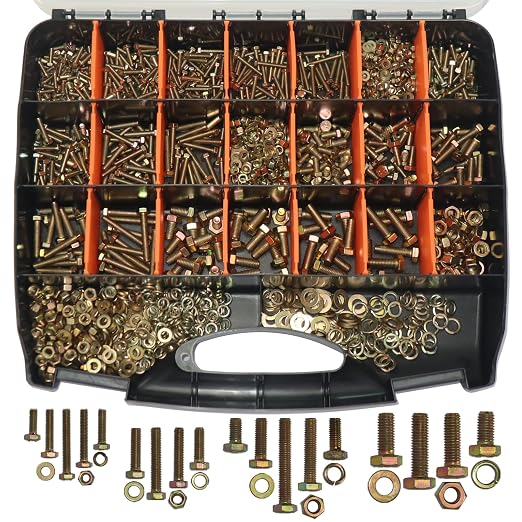 1008PCS Metric Bolt Assortment - Heavy Duty Grade 8.8 M4 M5 M6 M8 Metric Bolts and Nuts Assortment, Nut and Bolt Assortment Kit, Bolts and Nuts Kit (12-40mm), Yellow Zinc Plated, Corrosion Resistant