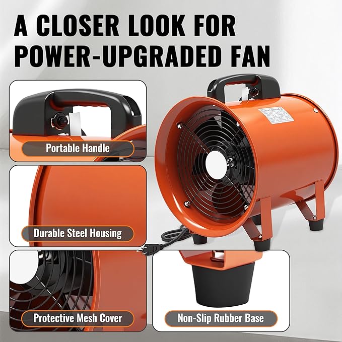 dreamdragon Upgraded 16-Inch Utility Blower Fan, Portable Industrial Exhaust Fan with 33ft Flexible Duct Hose, 3300 RPM Low-Noise Ventilator for Workshops Warehouses and Basements