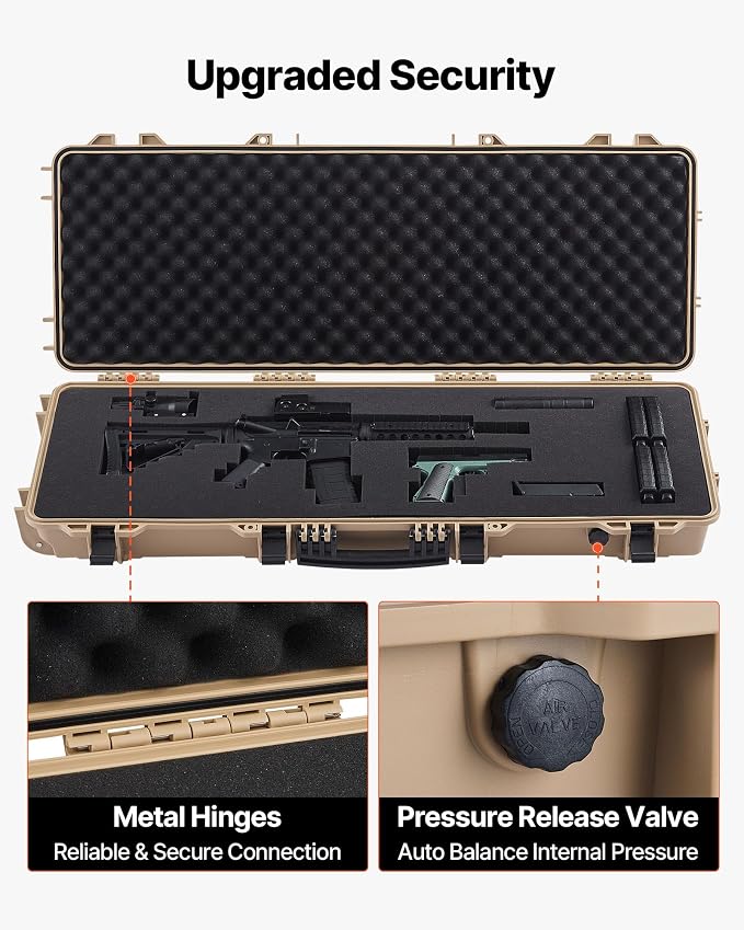 VEVOR Rifle Case, Rifle Hard Case with 4 Layers Fully-protective Foams, Lockable Hard Gun Case with Wheels, IP67 Waterproof & Crushproof, for Rifles or Shotguns
