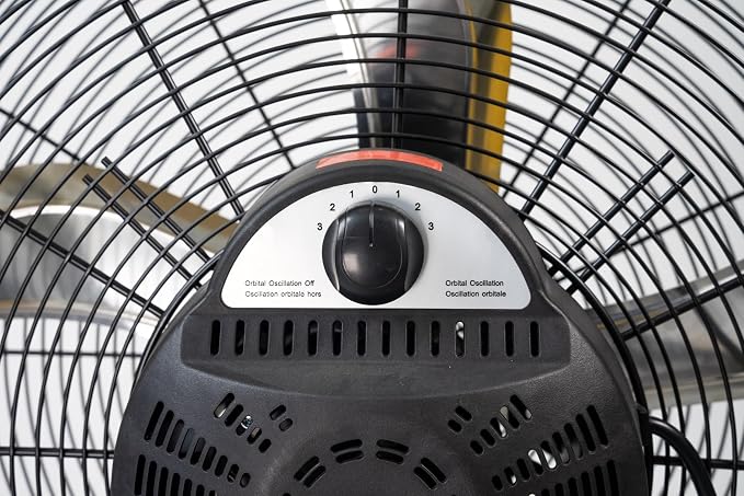 iLiving 24 Inch 3-Speed Orbital Internal Oscillating High Velocity Barrel Floor Fan for Office, Auto Shop, Garage, Workshop, Warehouse, 7800 CFM, Yellow