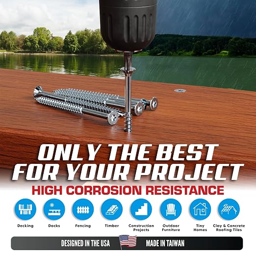 #10 x 3 1/2 Inch Stainless Steel Deck Screws | 305 Grade (350 Pack) | Flat Head T25 Star Torx Drive | Stainless Steel Screws by Eagle Claw Fasteners | Corrosion & Rust Resistant (Includes Driver Bit)