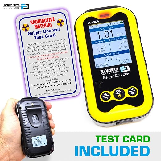 Geiger Counter + Radiation Test Card | Upgraded 20-Year Sensor Life | Radiation Detector | Beta, Gamma, & X-Rays | 10ft Drop Test Pass | Version 2.0 |
