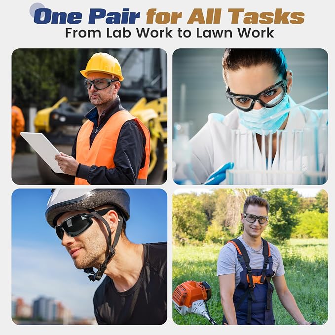 Flaya Adjustable Foam Lined Safety Glasses ANSI Z87.1 Anti-Fog Mowing Goggles for Men & Women, UV400 Protection with Strap
