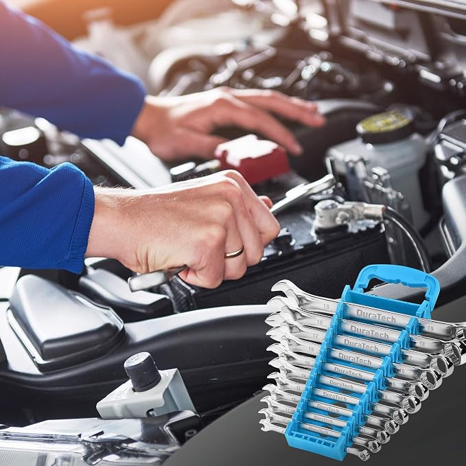DURATECH Combination Wrench Set, Metric, 11-Piece, 8, 10, 11, 12, 13, 14, 15, 16, 17, 18, 19mm, 12-Point, CR-V Steel, Organized in Wrench Holder