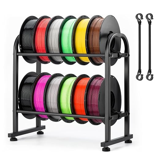 facka 3D Printer Filament Storage Rack,2-Tier Metal Filament Spool Holder | Desktop Filament Organizer Shelf for 1kg PLA, ABS, TPU, PETG Rolls, Home Office, Studio, Workshop, 3D Printing Workspace