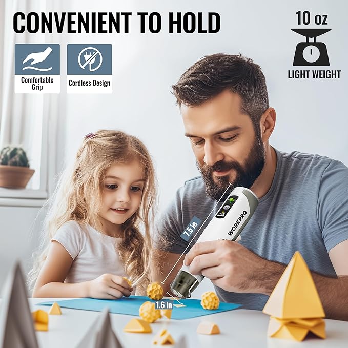 WORKPRO 7.2V Cordless Mini Heat Gun for DIY Crafts, 4000mAh Hot Air Gun, 1.5s Fast Heating, 3 Temp Settings (Cool/572°F/842°F), USB-C Rechargeable