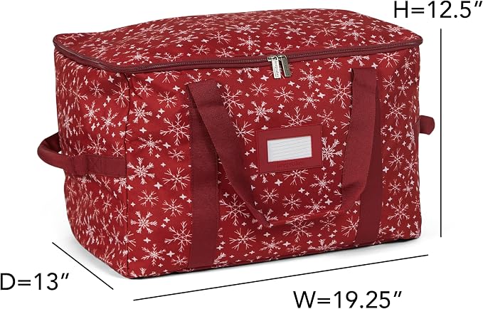 Covermates Keepsakes Treasurekeeper Storage Bag - Carrying Handles, ID Window - Holiday Storage, Red Snowflake