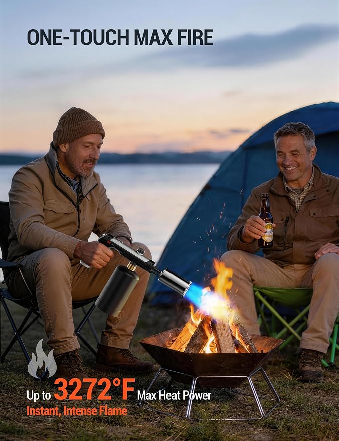 ThermoMaven Propane Torch with One-Touch Max Fire, Blow Torch Gun with Safety Lock, Charcoal Lighter Flamethrower, Kitchen Food Torch Head for Grill, Sous Vide, BBQ, Midnight Cobalt(Tank Not Included)