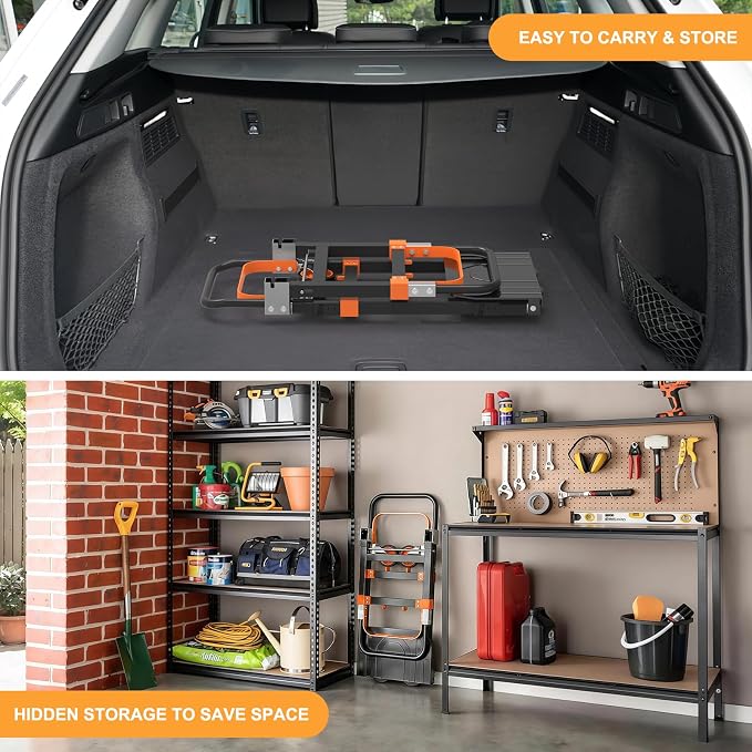 3-in-1 Folding Hand Trucks, 500lbs Convertible Dolly, Dolly Cart with Wheels Heavy Duty, Moving Cart with Retractable Handle, Collapsible Trolley for Moving Office/Home/Warehouse/Boxes/Carton (Orange)