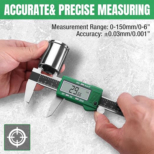 SK 6-Inch Digital Calipers, Vernier Caliper with Large LCD Screen, Caliper Measuring Tool with Auto-Off Feature, Inch/Millimeter/Fraction Conversion, ±0.001" Accuracy