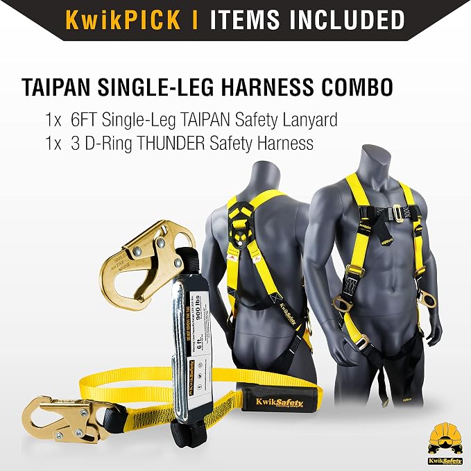 KwikSafety - TAIPAN Safety Lanyard [HARNESS COMBO] Flat Safety Harness Lanyard Fall Protection ANSI Tested OSHA