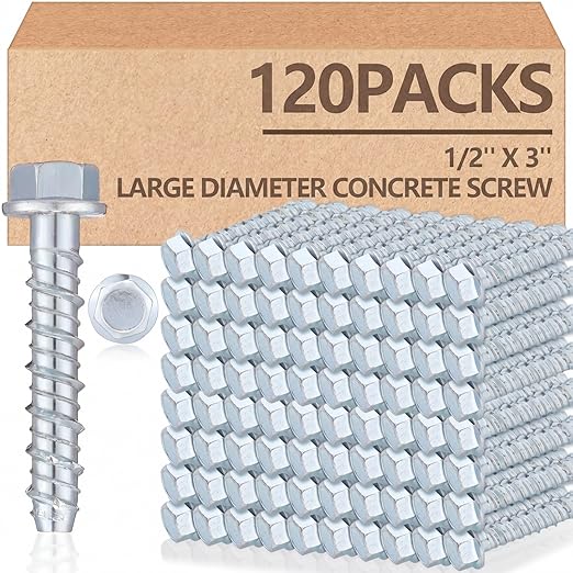 Tandefio 120 Pack 1/2" x 3" Galvanized Concrete Screws Big Diameter Anchors Concrete Screw Anchor Bolts Masonry Screw for Anchoring to Masonry Brick or Block