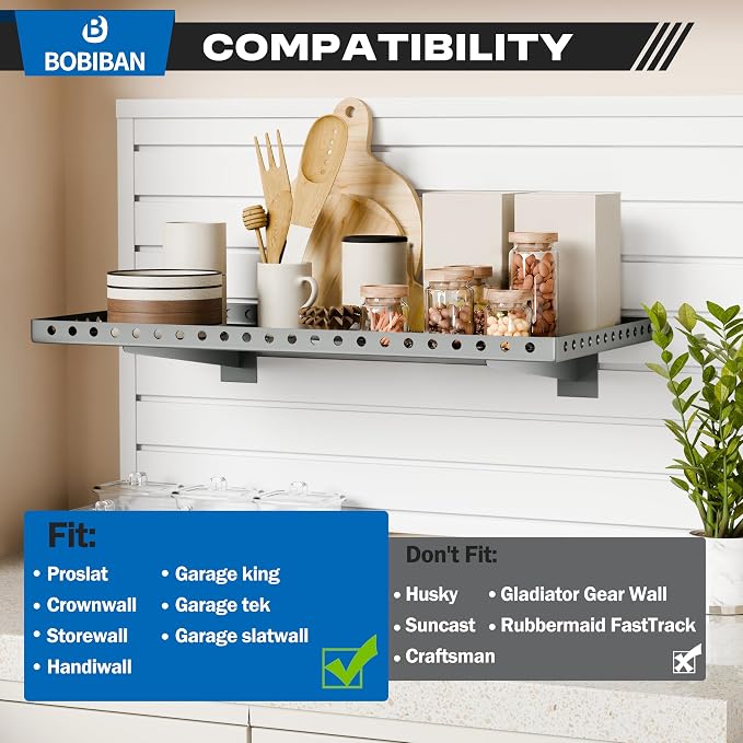 2 Pack Slatwall Shelves, Heavy Duty Grey Metal Slat Wall Shelf for Retail, Garage, Home Storage, 110 lbs Load Capacity, Universal Slatwall Accessories(14 x 24 Inch-2, Grey)