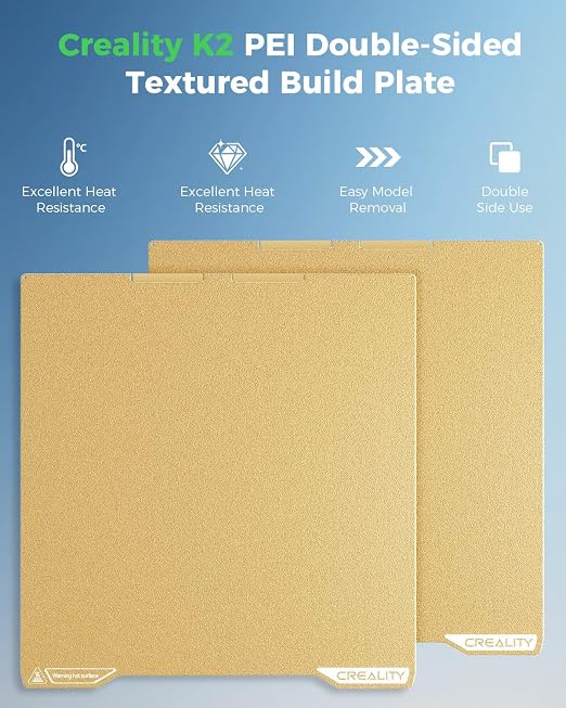 Creality Official K2 Build Plate, 270x293mm Textured PEI Sheet, Double Sided Magnetic Flexible Removable Spring Steel Printing Plate 3D Printer Bed Plate Gold(Without Magnetic Base)