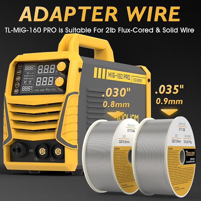TOOLIOM 160A MIG Welder 4 in 1 Gas MIG/Flux Core MIG/Stick (MMA)/Lift TIG Welding Machine 110/220V Dual Voltage Welder IGBT DC Inverter with LCD Display