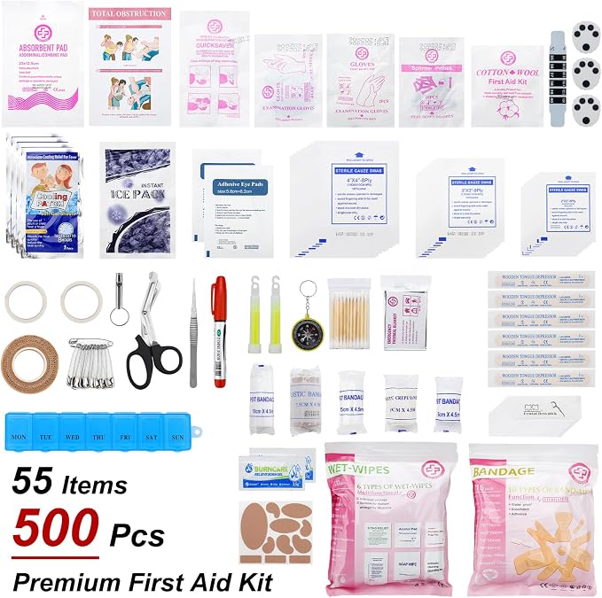 GEVOKE Professional 500 Piece Emergency First Aid Kit for Home, Car, Travel, Camping, Truck, Hiking, Sports, Office, Vehicle & Outdoor Emergencies - Emergency Medical Kit, Large First Aid Kit Survival