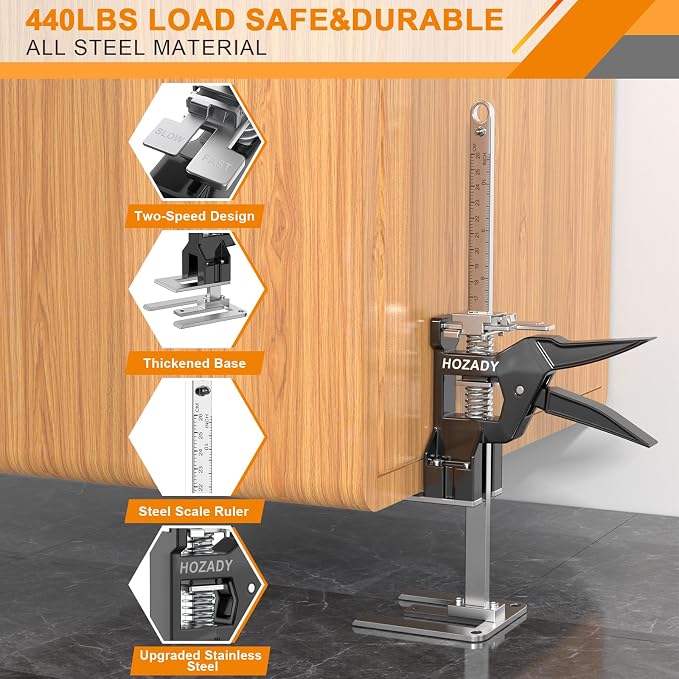 Labor Saving Arm Jack 2 Pack, 440LBS 15.5" Stainless Steel, Slow/Fast Descent & Mechanical Leverage, Multi-Functional Furniture Lifting Tool for Doors, Windows, Tiles, Appliances