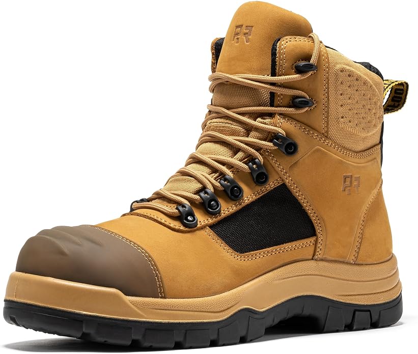 ROCKROOSTER Stowe - Men's Work Safety Boots Composite Toe ASTM F2413-18 M/I/C EH, Lightweight Slip Resistant Industrial Boots, Nubuck Leather with HYDROGUARD Waterproof Lining CP212