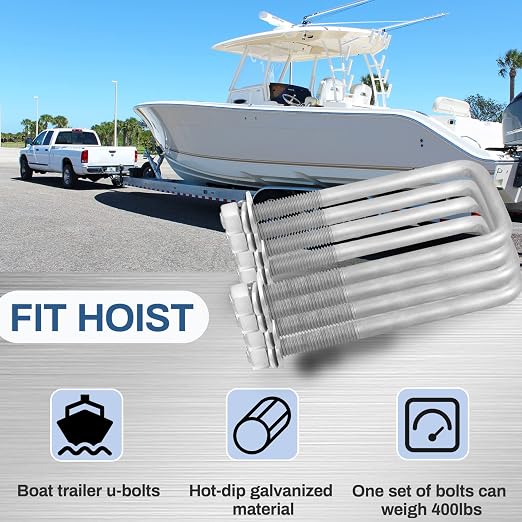 4 Pcs Hot Dipped Galvanized Square U-Bolts,2 inch Wide, (1/2" D x 2 1/16" W x 6 5/16" L) Boat Trailer U-Bolts with Washers and Nuts for Boat Trailer,Automobiles,Industrial,Heavy Duty U Bolt