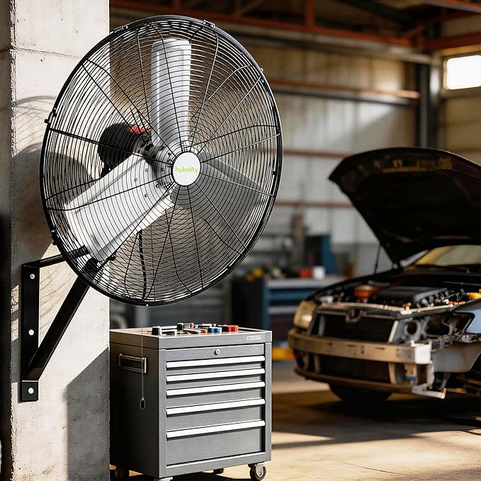 hykolity 24 in. 6500 CFM High Velocity Industrial Wall Fan, 3-Speed Heavy Duty Wall Mount Oscillating Shop Fan for Commercial, Warehouse, Garage, Workshops, Factory, 2 Pack