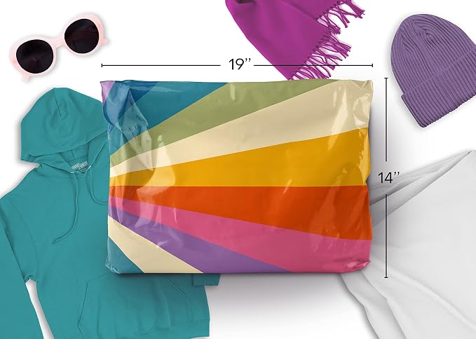 14x19 Poly Mailers – Retro Rainbow – Waterproof, Tear-Resistant Shipping Bags with Adhesive Seal – 100 Pack – Package Mint