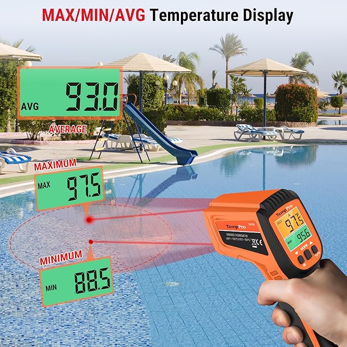 TempPro TP450 2 Laser Temperature Gun for Cooking, 16:1 D:S Ratio Infrared Thermometer Gun for Pizza Oven, Laser Thermometer Gun with Adjustable Emissivity Temp Gun -58 to 1022℉,Gift for Dad Husband