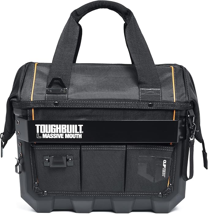 ToughBuilt ClipTech Series - Massive Mouth 16" Tool Bag, Heavy-Duty Wide-Opening Tool Bag with Hard Body Construction & Reinforced Handles for Jobsite Use (TB-CT-62-16A)