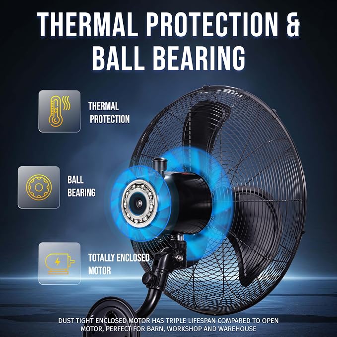 Tornado 20 Inch Pro Series High Velocity Waterproof Outdoor Wall Mount Fan, Oscillating Industrial, Commercial & Residential Fan, 3-Speed, 5250 CFM, 1550 RPM, 1/7 HP, 6.6 FT Cord, UL Listed