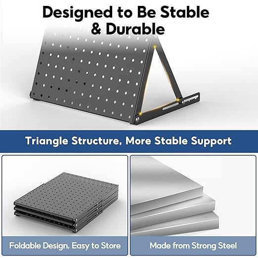 2 Pack Pegboard Display Stand, Sturdy Anti-tip Design,Small Peg Board Tabletop with 24 Hooks, Adjustable Metal Peg Board for Vendor Display, Craft Show, Jewelry Display 16''X12'' – Black