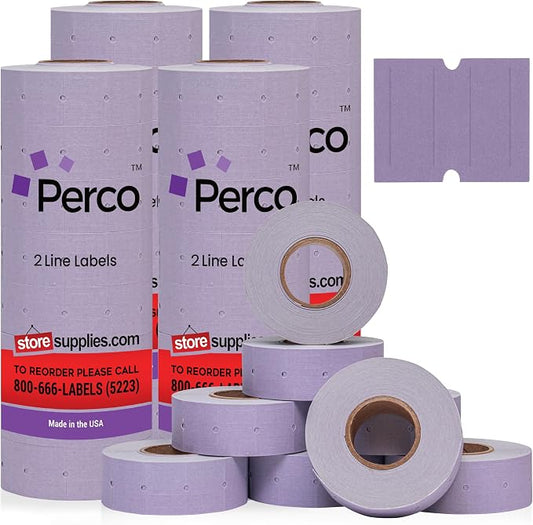 Perco 2 Line Lavender Labels - 24,000 Blank Price and Date Gun Labels for Perco 2 Line Price and Date Guns - 32 Rolls, 4 Sleeves - Made in USA