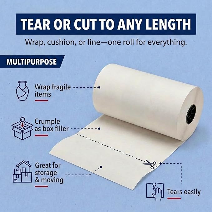 Box USA Packing Paper Roll 12 x 1400ft (1,000 Sheets 17 Equivalent) - Newsprint Paper for Shipping, Storage and Moving Supplies, White
