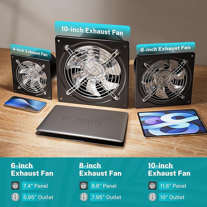 HG Power 10 Inch Metal Exhaust Fan with Switch, 988 CFM Powerful Garage Exhaust Fan with Damper, Potable Wall Mount Fan Fume Extractor Ventilation Fan for Shop, Shed, Basement, Chicken Coop, Black