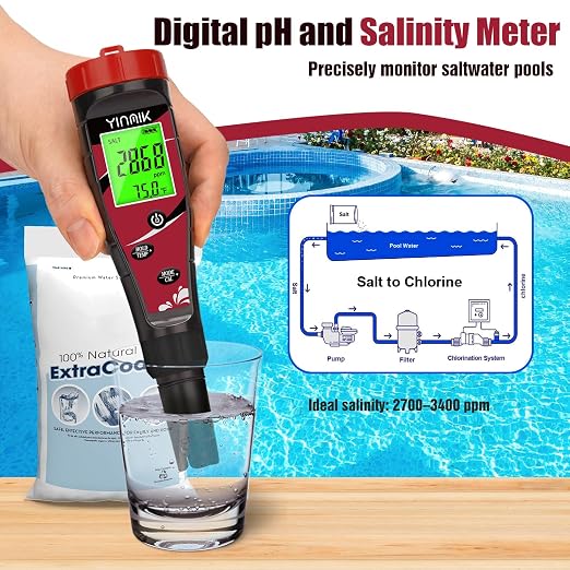 Pool Chlorine pH Meter Digital Salt pH Tester for Salt Water Pool Hydroponic pH Conductivity Meter YINMIK 7 in 1 pH Free Chlorine Salinity ORP EC TDS Temp Reader for Aquarium Drinking Water Koi Pond