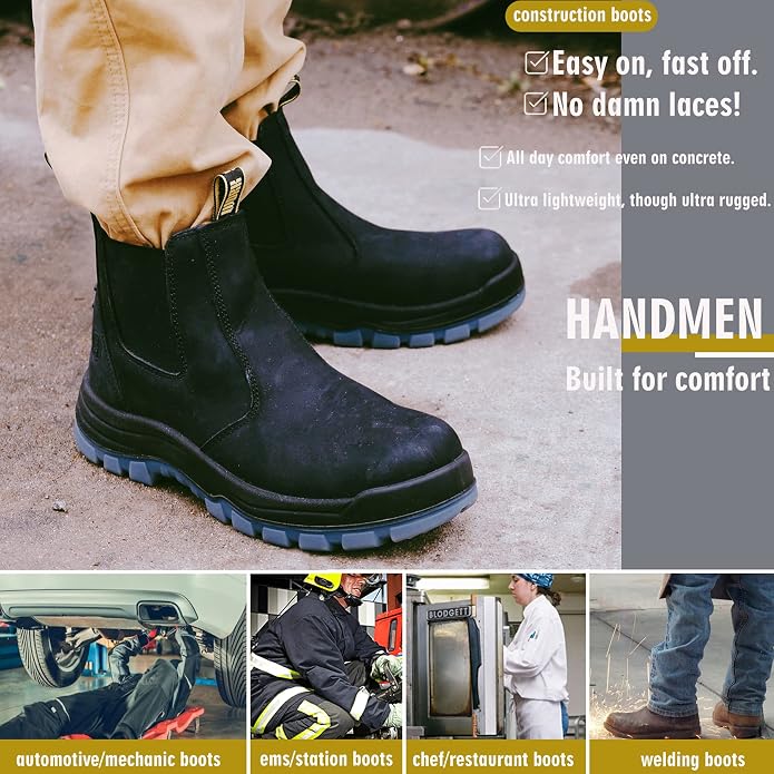 Work Boots for Men, Composite/Soft Toe Waterproof Working Boots, Slip Resistant Anti-Static Slip-on Safety Working Shoes 8 9 10 11 12 13