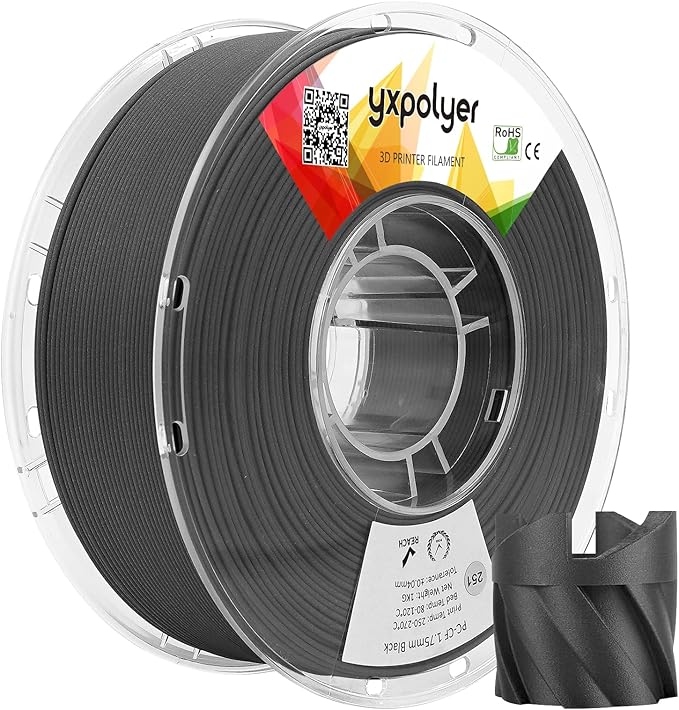 YXPOLYER PC-CF Filament Polycarbonate PC Carbon Fiber Engineering-Grade Filament 1.75mm 1kg with Reusable High-Heat Tolerant Spool