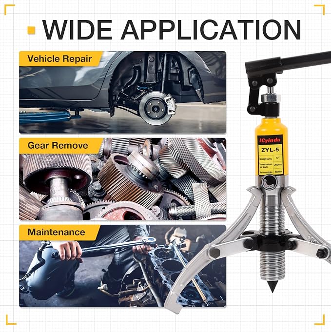 Hydraulic Gear Puller, 5 Ton Hydraulic Puller Kit Bearing Puller with Case 2 or 3 Jaws Bearing Hub Separator Hydraulic Puller Separator Tool for Pulling Hubs, Bearings, Gears, ZYL-5