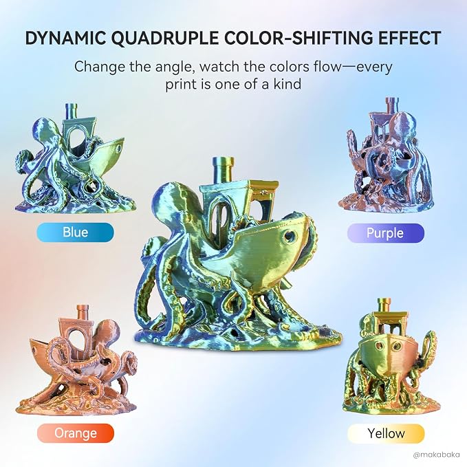 JAYO Silk Quad-Color PLA Filament 1.75mm Blue-Purple-Orange-Yellow 1.1kg, Four-Color Gradient PLA, High Gloss Shine, Smooth Layer Concealment, Fits for Most FDM 3D Printers