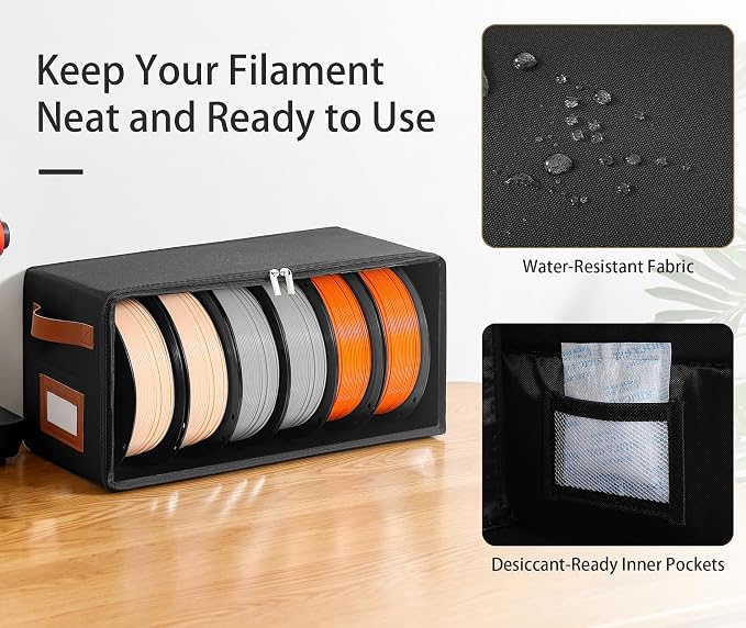 Filament Storage Box 4-Pack, Stackable 3D Printer Filament Storage Container with Reinforced Metal Frame, Visible Window and 10 Desiccant Packs, Holds up to 24 Rolls for Workshop & Studio
