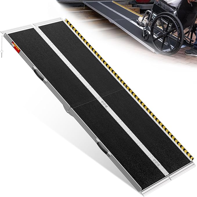 VNN Portable Wheelchair Ramp 7FT, Seamless Non-Slip Aluminum Ramps for Wheelchairs for Home, Handicap Wheelchair Ramps for Home Steps, Aluminum Loading Dock Plates, Doorways, Black