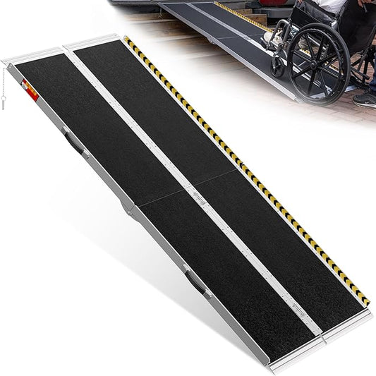 VNN Portable Wheelchair Ramp 7FT, Seamless Non-Slip Aluminum Ramps for Wheelchairs for Home, Handicap Wheelchair Ramps for Home Steps, Aluminum Loading Dock Plates, Doorways, Black