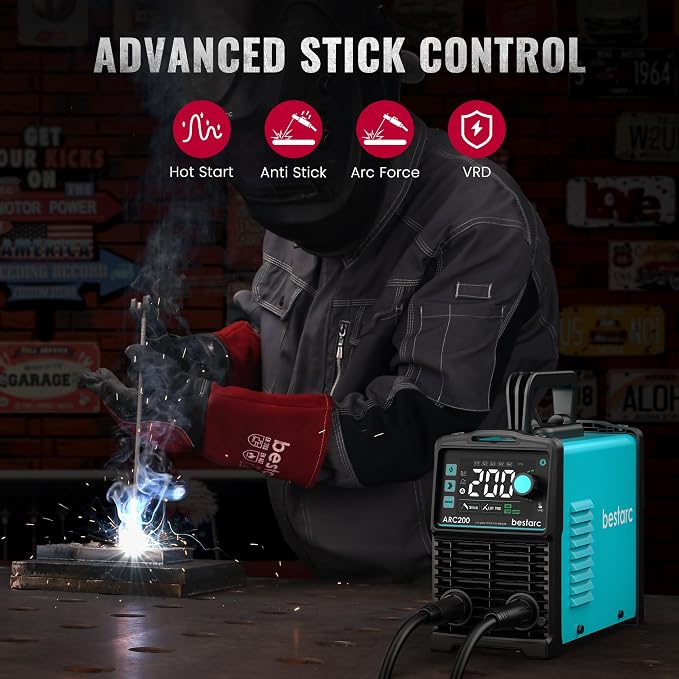 Bestarc Stick Welder, 200Amps Large LED Display ARC/Lift TIG Welding Machine, 110V/220V Dual Voltage, IGBT Inverter Synergic Control Portable MMA Welder Machine with Hot Start, Arc Force and VRD