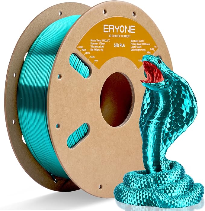 ERYONE Silk PLA Filament for 3D Printer 1.75mm +/- 0.03mm, Shiny Filament 1kg (2.1lbs)/Spool, Lake Cyan