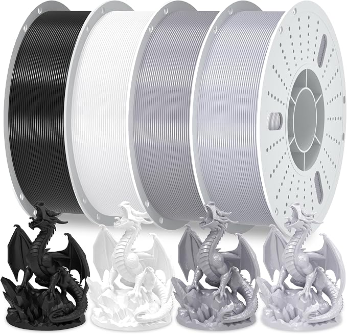 PINBALL PETG 3D Printer Filament 1.75mm High Precision Durable Strong Filament Mith Better Flow Dimensional Accuracy +/- 0.02mm Suitable for Most FDM 3D Printers 4 Kilograms Black,White, Grey,Silver