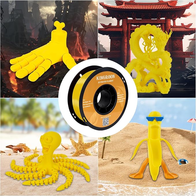 Kingroon PLA 3D Printer Filament, Dimensional Accuracy +/- 0.02 mm, 1 kg Spool(2.2lbs), 1.75 mm，Yellow