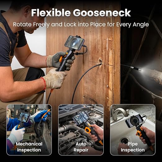 UW19-MP60 Two-Way Articulating Borescope with Light, 6mm Inspection Camera for iPhone & Android, Type-C & Lightning Compatible Flexible Snake Camera for Automotive Engine Inspection, 3.3FT