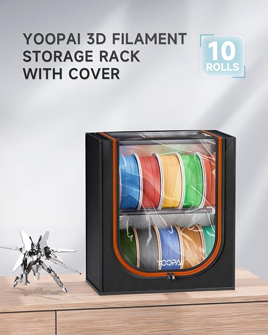 YOOPAI 3D Printer Filament Storage Box – 2 Tier Filament Storage Rack with Fabric Cover, Holds Up to 12 Rolls 1KG – 3D Filament Storage Organizer for Home, Workshop & Studio