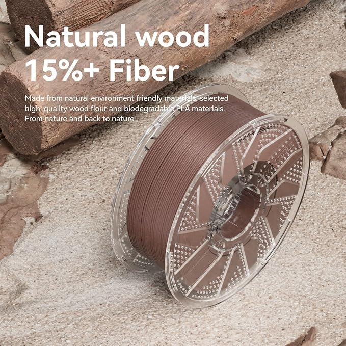 Chitu Systems Wood PLA Filament 1KG, Real Walnut Wood Fibers Filled 3D Printer Filament, Using Reusable Spool Compatible with Bambu Lab Refill Filament,1.75mm +/- 0.02mm, Fits for Most FDM 3D Printers