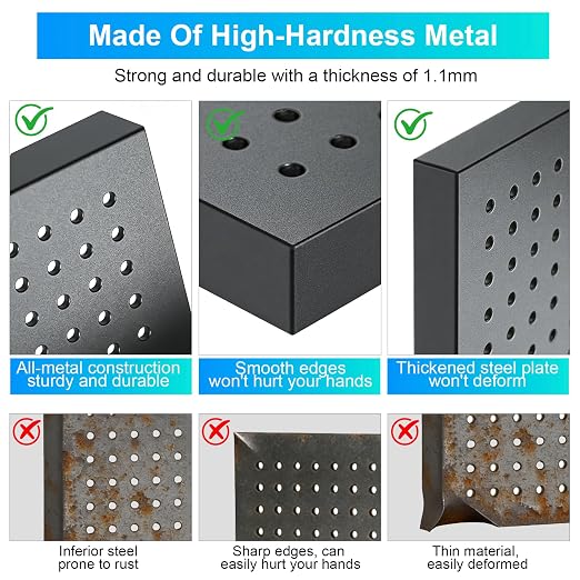 Metal Pegboard Panels 4 Pack, 24" x 12" | Heavy Duty Rust-Proof Wall Board Panels, Sturdy Steel Storage Pegboard for Garage, Workshop & Craft Room Organizer, Black
