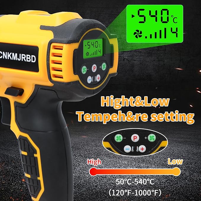 Cordless Heat Gun Compatible with DeWalt 20V Battery(Battery Not Included), 4 pcs Nozzles&Scraper, 4 Speed Airflow Control, Temperature Range 50-540℃, for Shrink Wrapping, DIY Crafts